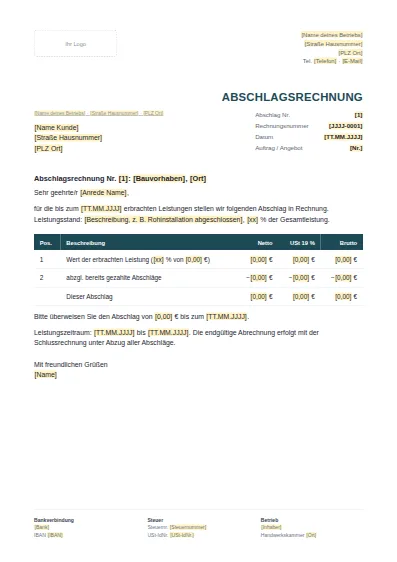 Vorschau: Vorlage: Abschlagsrechnung