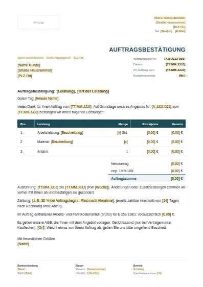 Vorschau: Vorlage: Auftragsbestätigung
